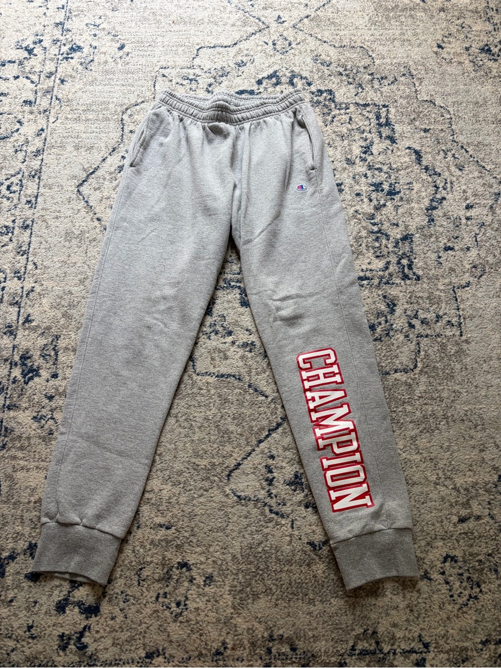 Champion Light Gray Fleece Joggers with Red & Blue Trim
